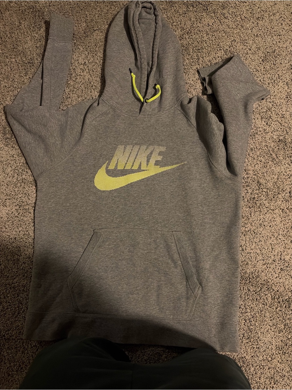 Nike Heather Gray Hoodie with Neon Yellow Logo